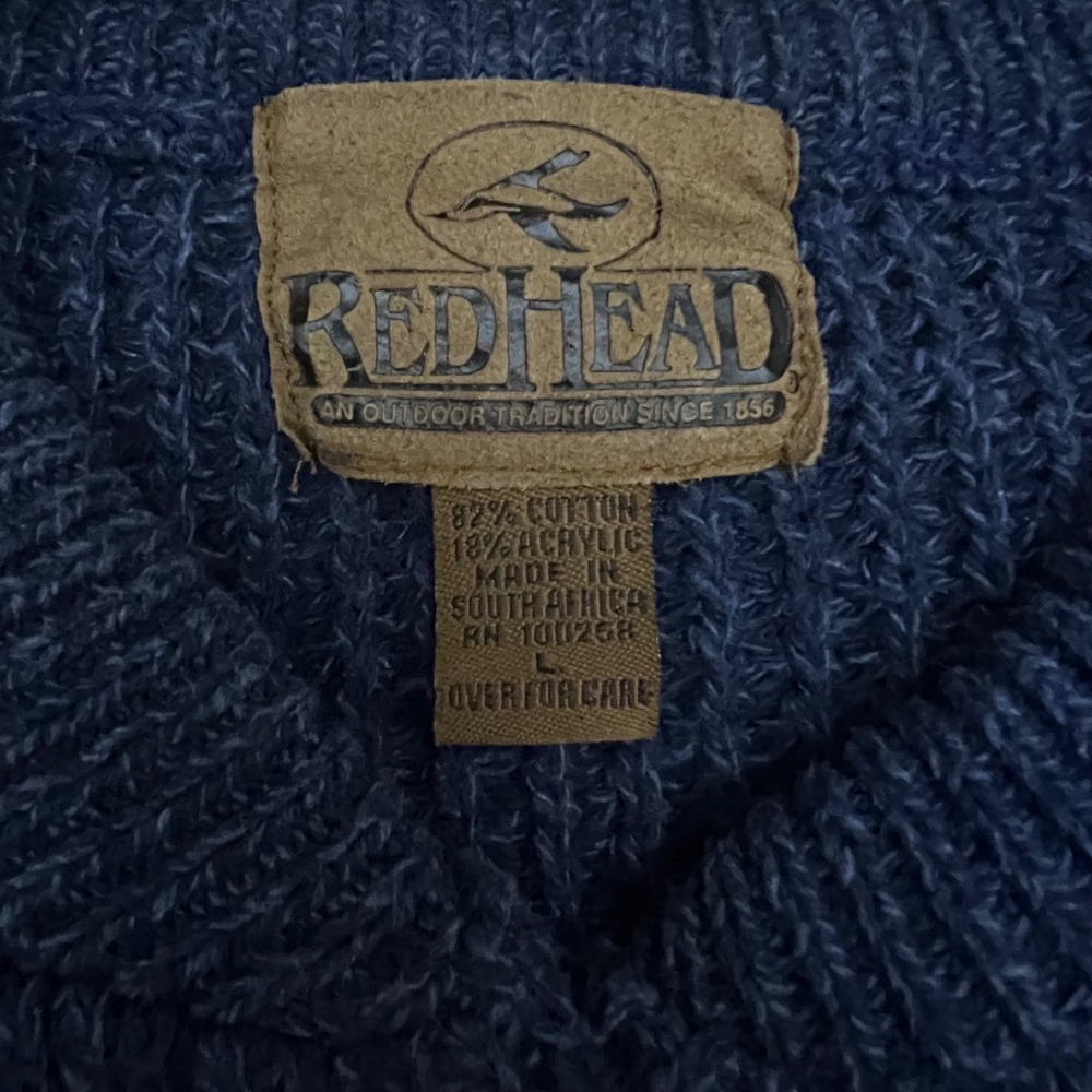 Red Head Men's Blue Knit Cotton Henley Fisherman Sweater Sz L Vintage Y2K Casual - Picture 8 of 12